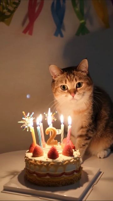 Котик на дне рождения: 2 годика! 🎉 #кот #праздник #видео