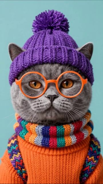 Стильный кот в очках и шапке #кошки #мода #приключения