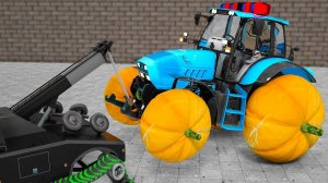 Изучайте цвета с помощью полицейского крана, который помогает трактору с необычными колесами