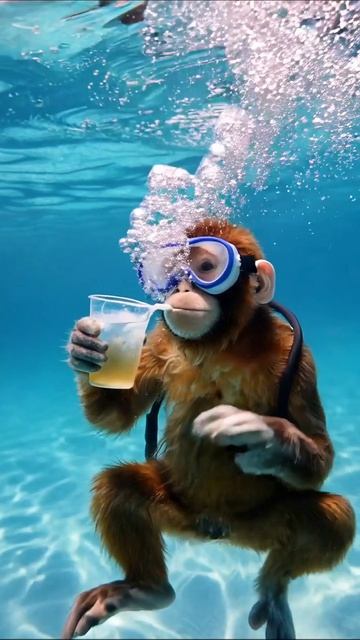 Весёлый обезьянка на дне бассейна #обезьяна #покупка #подводныймир