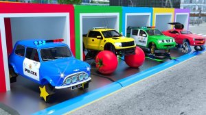 Из гаража выезжают разноцветные полицейские машины с новыми запчастями - Мультики для детей
