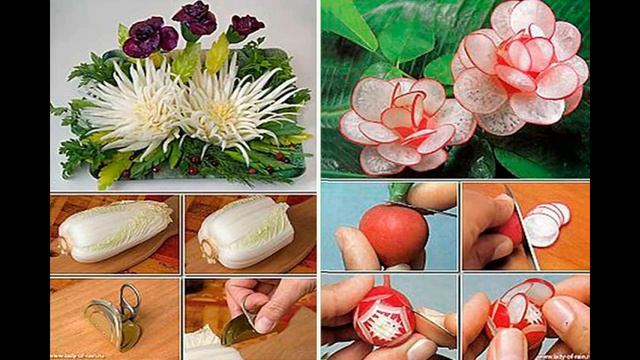 Красивые нарезанные овощи на праздничном столе