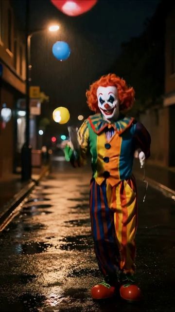 Клоун в дождливую ночь: веселые моменты #клоун #дождь #ночь
