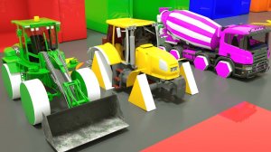 Трактор, самосвал и бульдозер в сборе формируют шины - Мультик про грузовики для ДЕТЕЙ