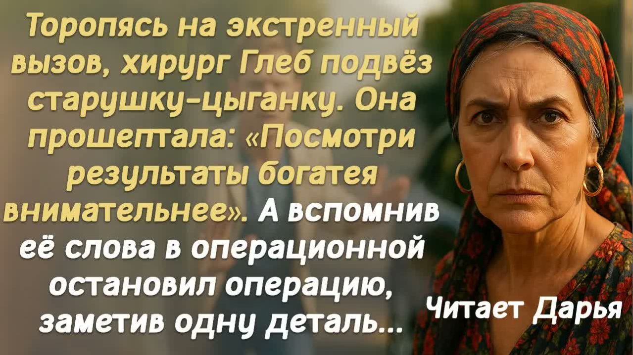 Истории из жизни. Слушать истории. Торопясь на экстренный вызов, хирург Глеб подвёз старушку-цыганку