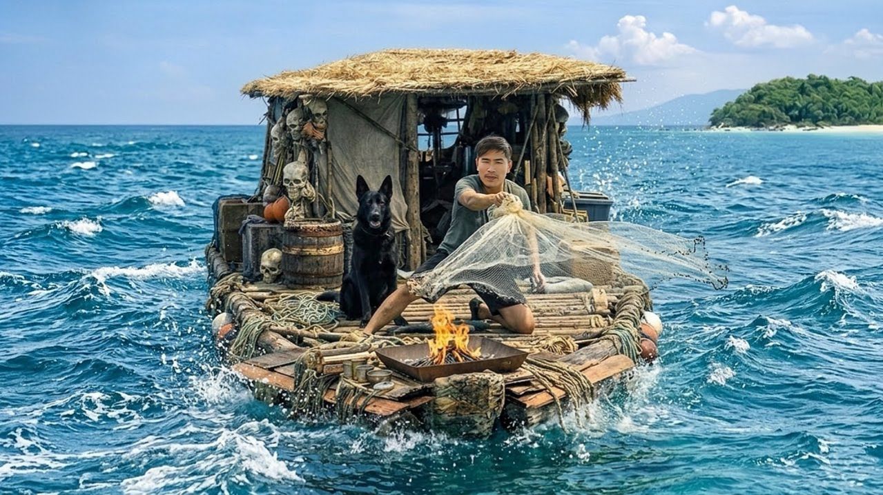 Продолжаем строить мой плот из мусора / Ловим крабов, креветок и рыбачим с моей собакой (2-я серия)