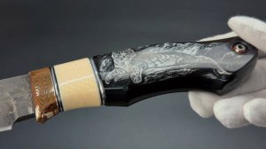 Авторский нож «Снежный барс 2» из мозаичного дамасска с никелем