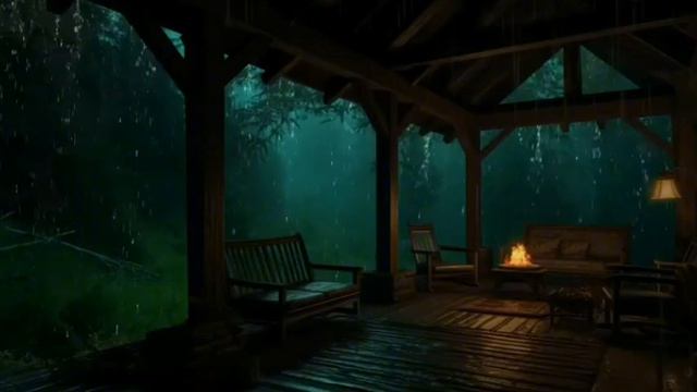 Расслабляющие звуки дождя с грозой и камином в уютном доме, для отдыха и сна, дождь с грозой 😴