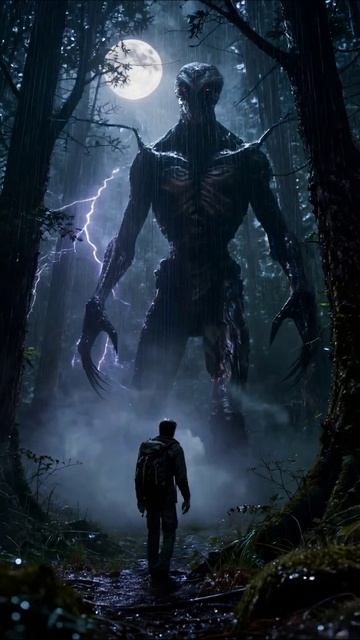 Столкновение с чудовищем в лесу #ужасы #фантастика #приключения