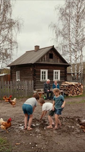 Деревенские развлечения: игра с грязью и курицами #деревня #дети #семья