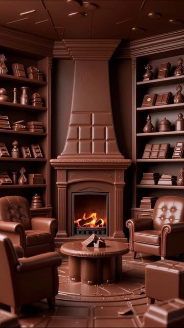 Шоколадная комната у камина: сладкий уют #шоколад #дизайн #уют