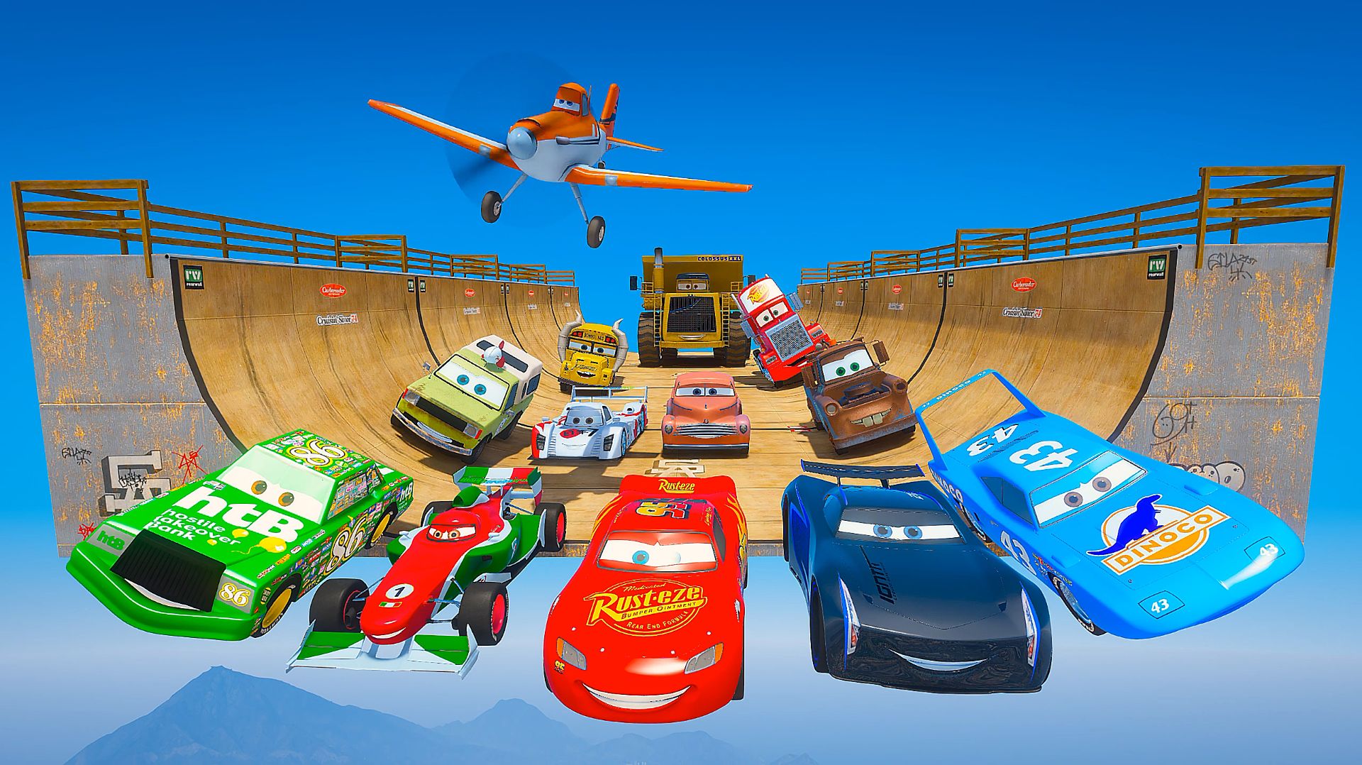 Молния МакКуин - Cars челлендж Тачки McQueen, Кинг, Шторм, Франческо Мак Мисс Фреттер и Друзья