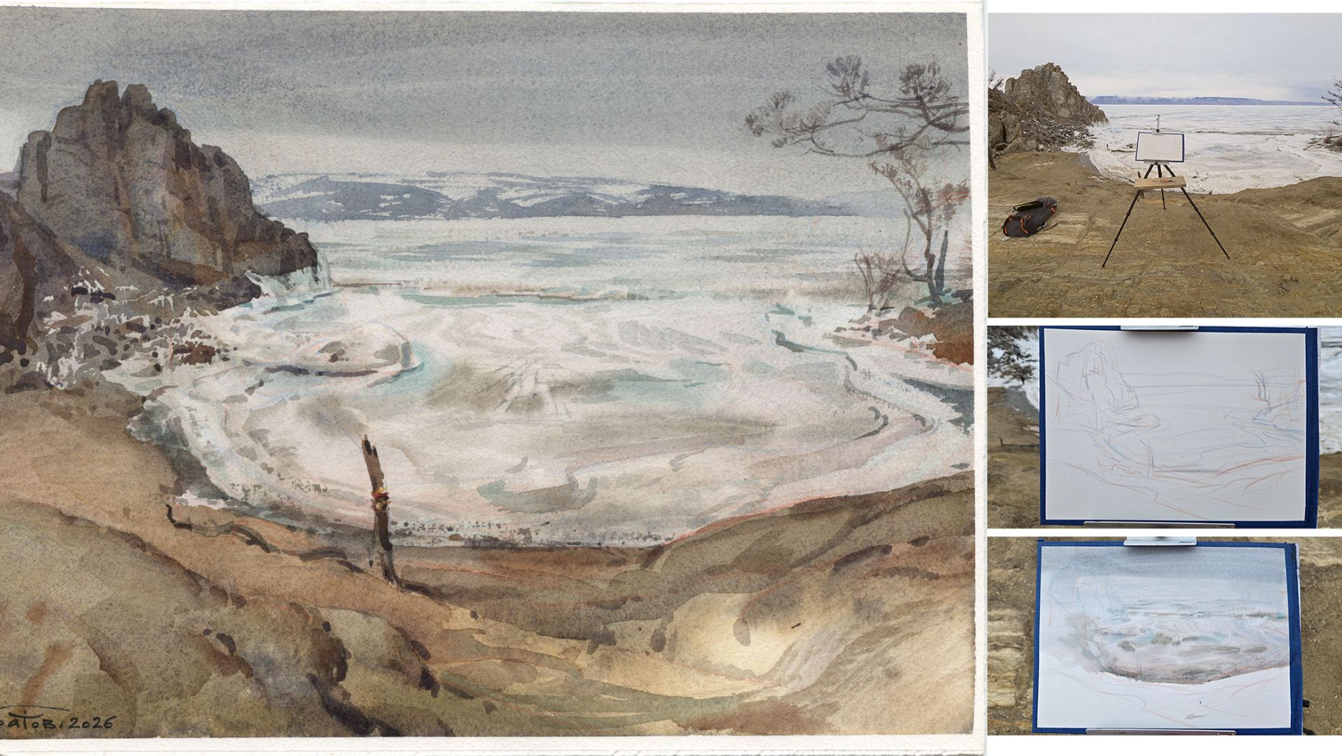 20260323 Мыс Бурхан. Байкал. Пленэрная акварель