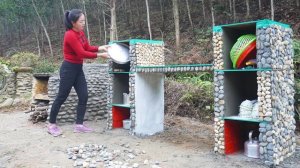 Строю шкаф для хранения кухонной утвари из кирпича, цемента и камня. Серия 48. Се