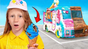 Настя делает фургончик с мороженым своими руками