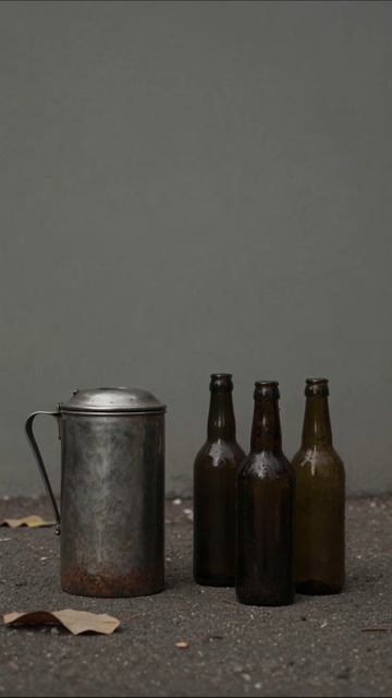 Старинные бутылки и металлическая банка #винтаж #декор #ресторан