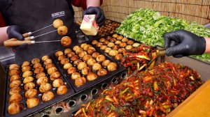 Такояки с кимчи и зеленым луком — целая гора зеленого лука! Корейская уличная еда
