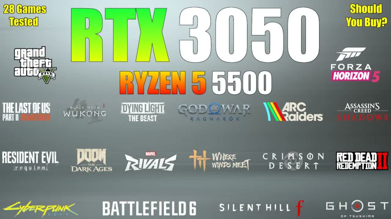 Тест RTX 3050 6GB + Ryzen 5 5500 в 28 играх на 1080p