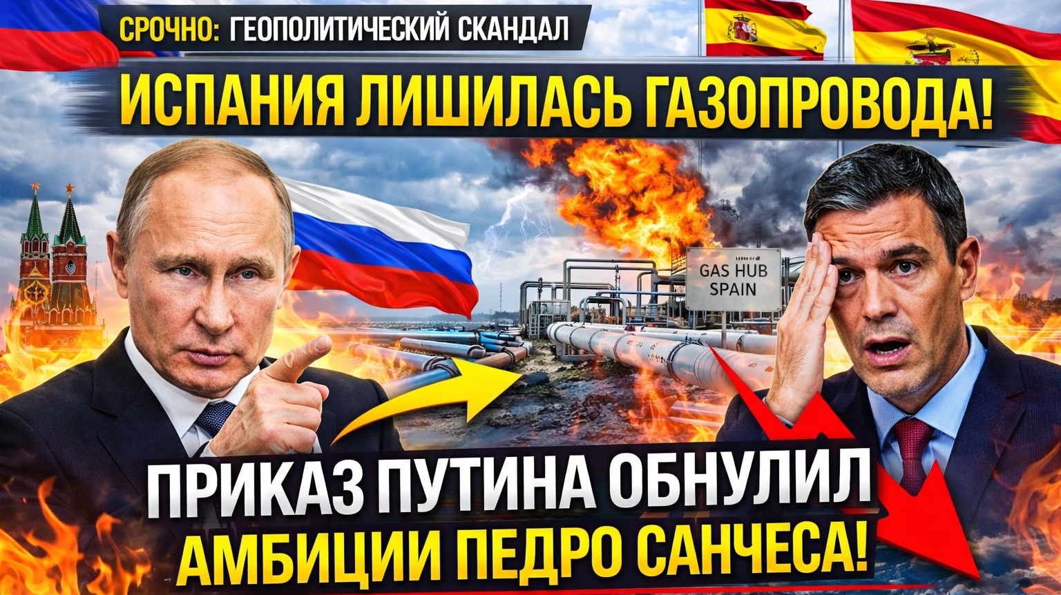 ИСПАНИЯ ЛИШИЛАСЬ ГАЗОВОГО ХАБА! Приказ Путина обнулил амбиции Педро Санчеса в Средиземноморье