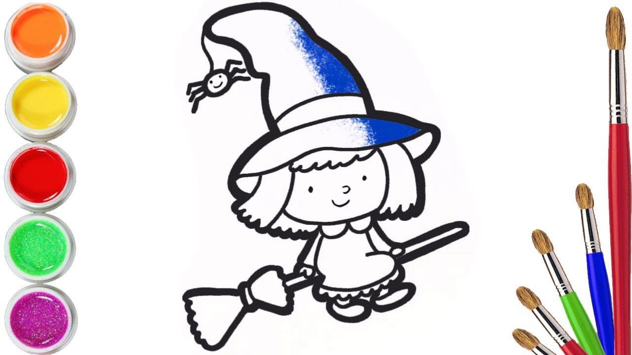Мультик для детей-Рисование ведьмы для детей/Как нарисовать ВЕДЬМУ