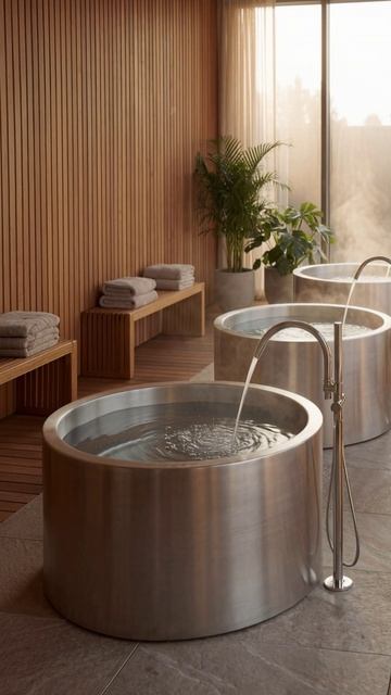 🔥 Новинка 2026 года! Круглая купель из цельного метала #купель #дизайн  #интерьер  #проект