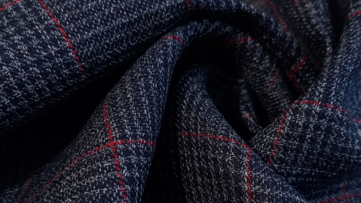 Твид лён с шёлком и полиамидом Италия, 545 темно-синяя клетка