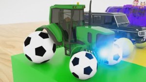 Учим цвета для детей с помощью водного трактора - Учим цвета с помощью футбольных мячей и сборки шин