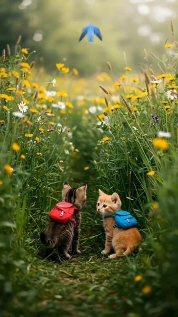 Котятя едут на поезде