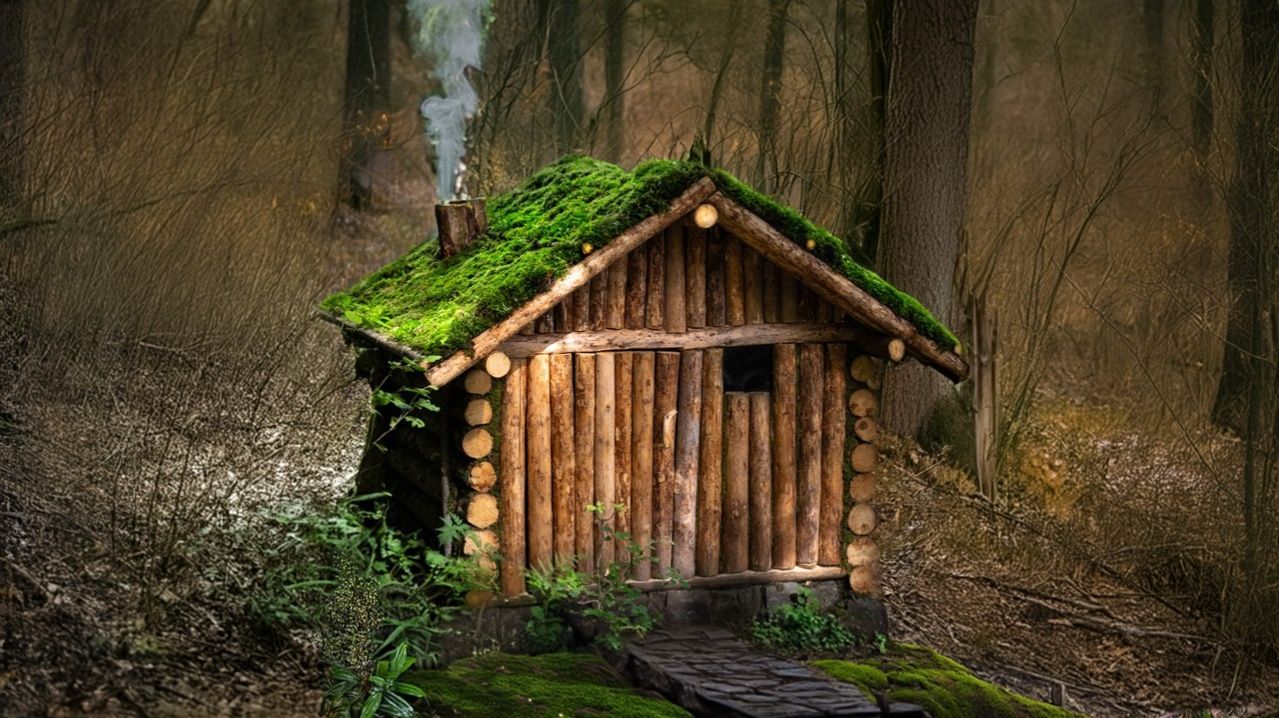 Строительство бревенчатой хижины в стиле бушкрафт для выживания / Поймал и приготовил / От и до