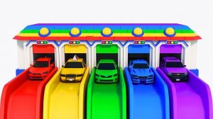 Спортивные автомобили и дорожные машины. Окунитесь в лужи краски. Учим цвета числа с помощью гаражей