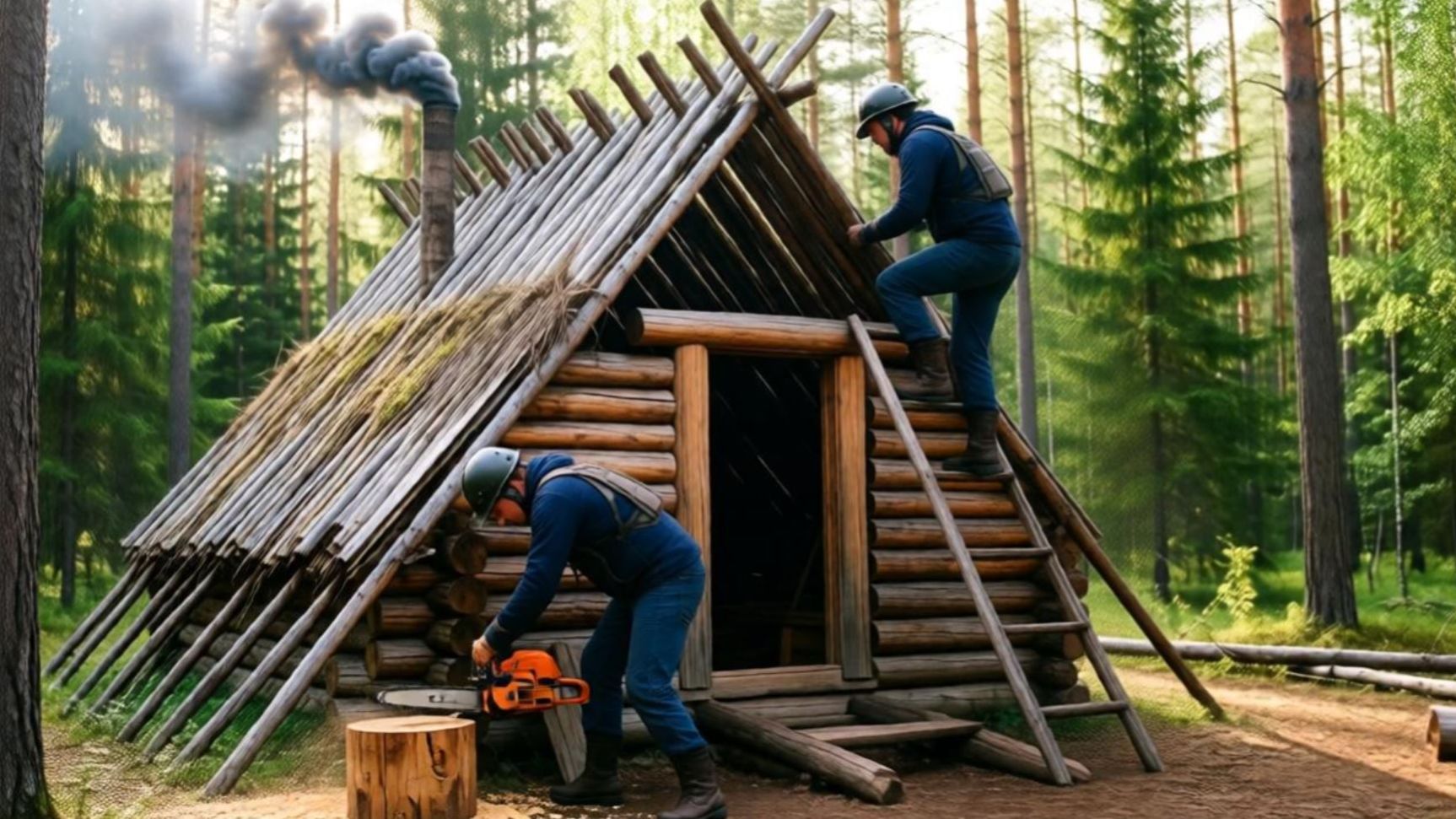 Охота и Рыбалка Строим ИЗБУ Жизнь ОТШЕЛЬНИКА в ДЕВСТВЕННОЙ ТАЙГЕ  Изба Тайга Сибирь 25 Сухопит 12июл