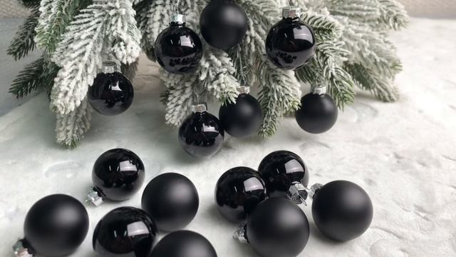 Стеклянные шары ДЕЛЮКС МИНИ матовые и глянцевые цвет: чёрный 35 мм упаковка 16 шт. 010300