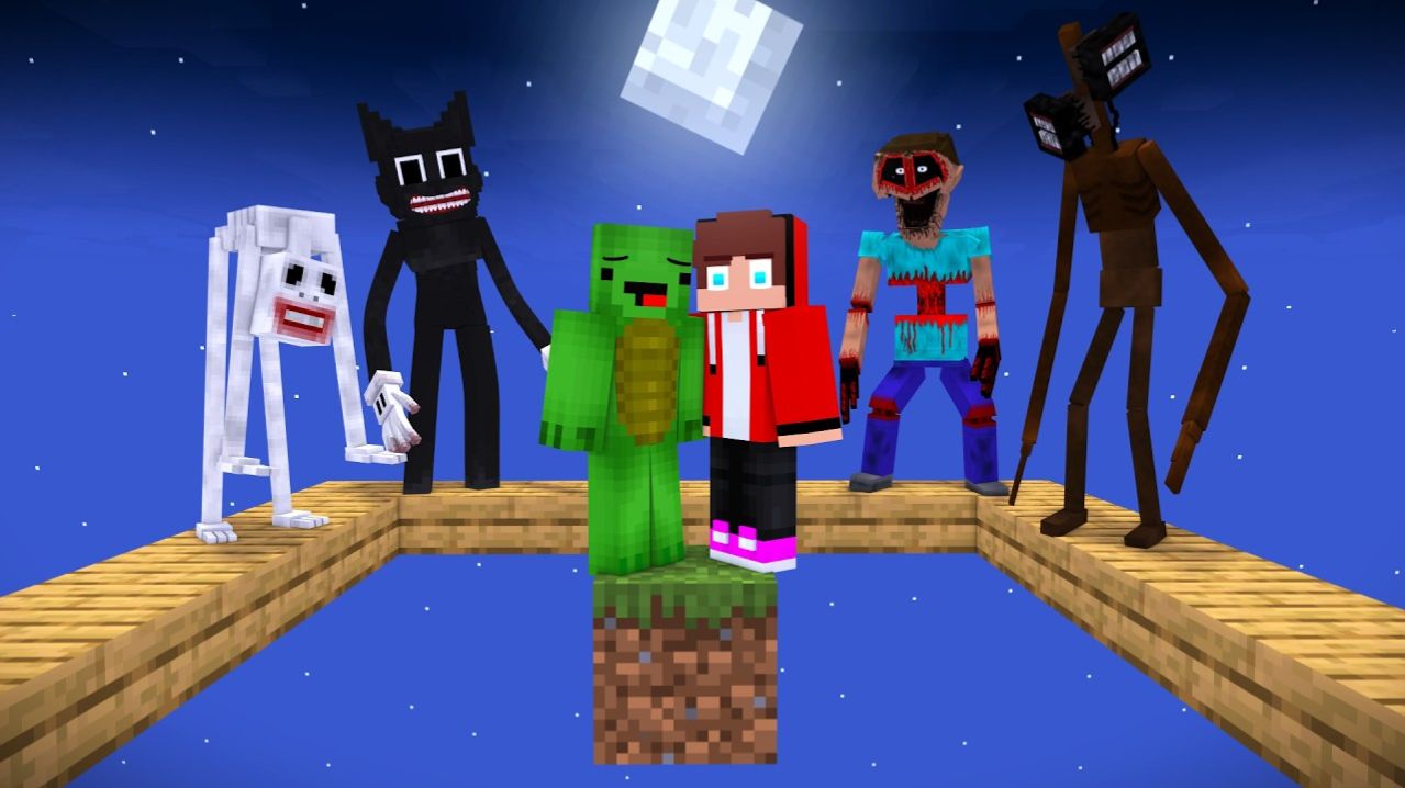 Джей Джей и Майки в одном Блоке с Каждой Толпой Ужасов - Анимация для Майнкрафта