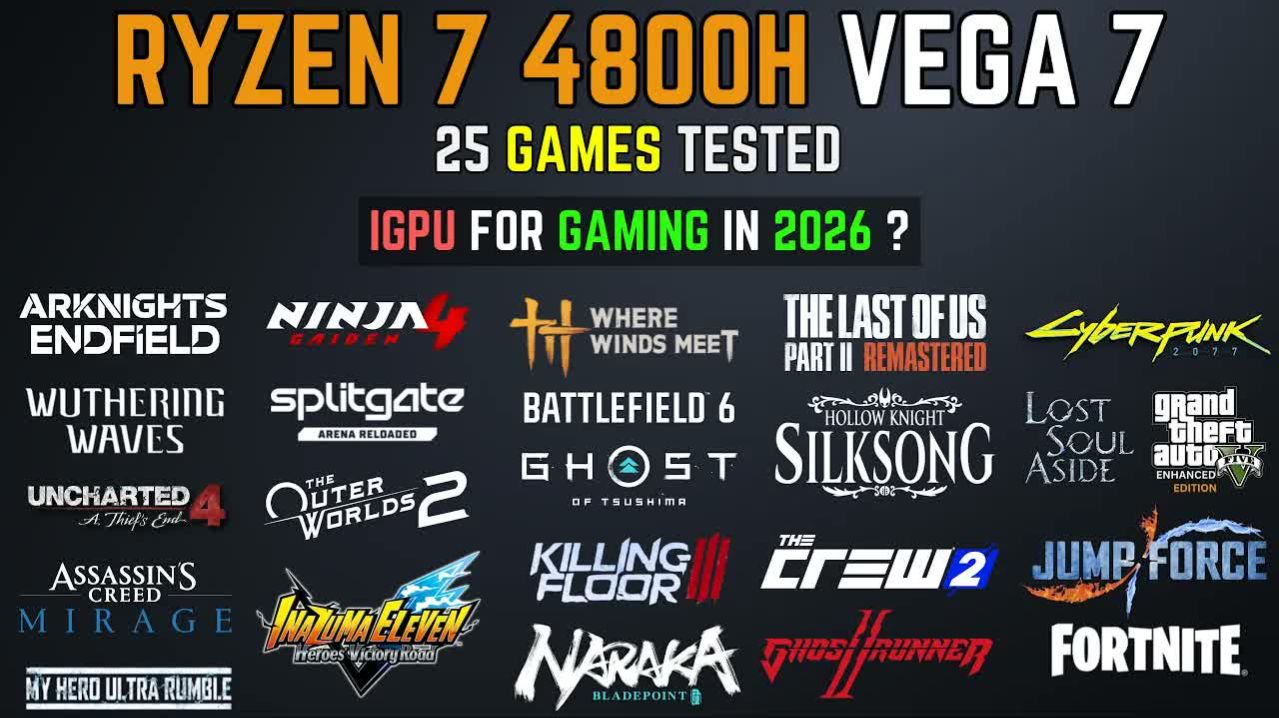 AMD Vega 7  Тест в 25 играх с процессором AMD Ryzen 7 4800H