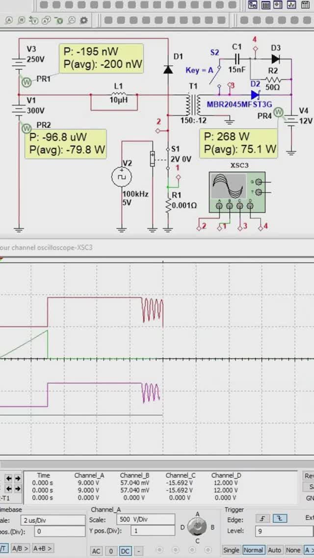 Обратноходовой преобразователь типа  Flyback и выброс.