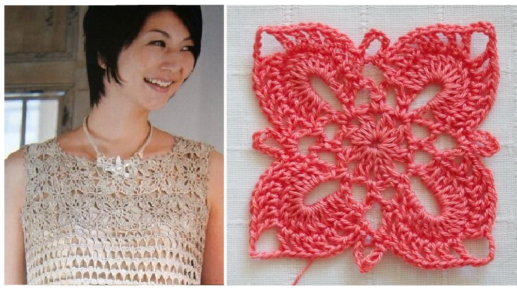 Ажурный квадрат крючком+схема. Красивый мотив крючком.Вязание видео пошагово для начинающих Урок 212