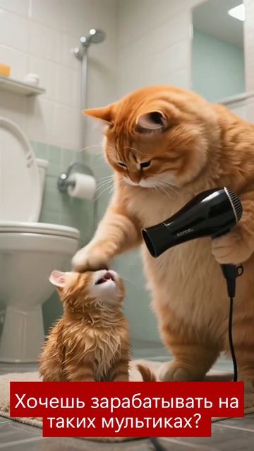 Мама кошка и котёнок 🥰 #нейросети #мультики #котики