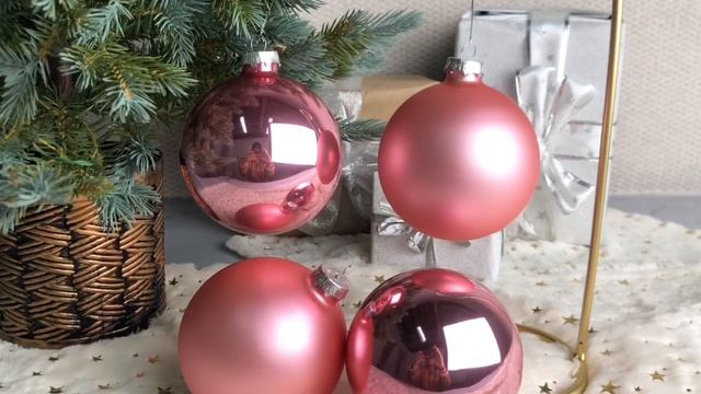 Набор стеклянных шаров матовых и глянцевых, цвет: розовое конфетти, 100 мм, упаковка 4 шт., 141574