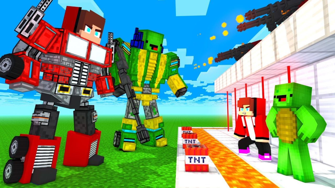 Джей Джей и Майки ТРАНСФОРМЕРЫ против Дома охраны - Анимация для Майнкрафта