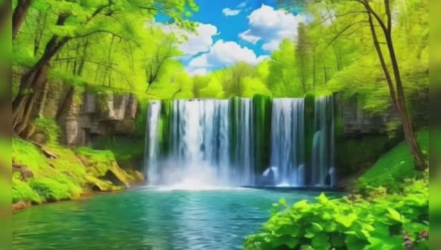 Красивый водопад на фоне весенней природы