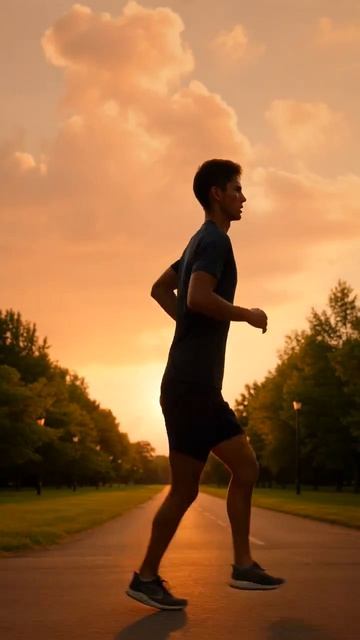 ИИ молодой мужчина бежит в парке на закате 1