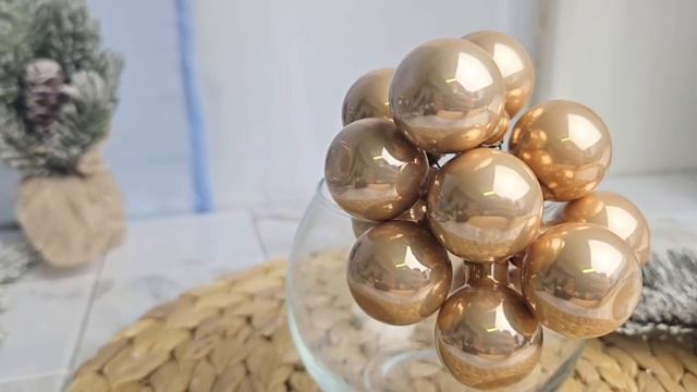 ГРОЗДЬ стеклянных эмалевых шариков на проволоке 12 шаров по 25 мм цвет: золотой песок 2000677