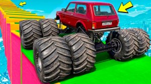 Как далеко сможет чит монстр трак забраться по ступенькам лестницы? Эксперименты ГТА 5