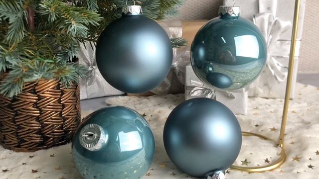 Набор стеклянных шаров матовых и эмалевых, цвет: голубой туман, 100 мм, 4 шт., 141638