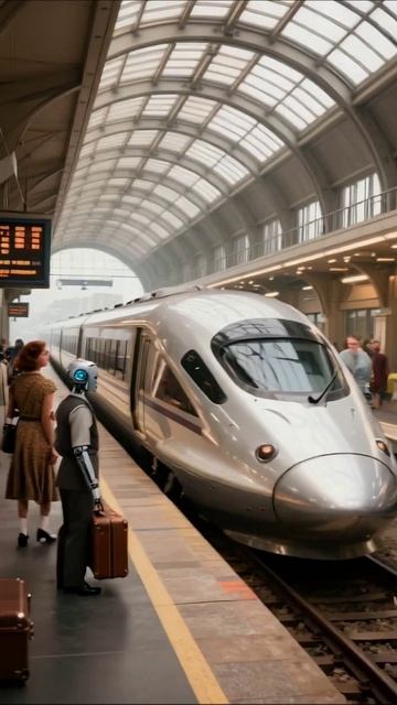 Будущее перевозок: Поезд и роботы на вокзале #поезд #роботы #будущее