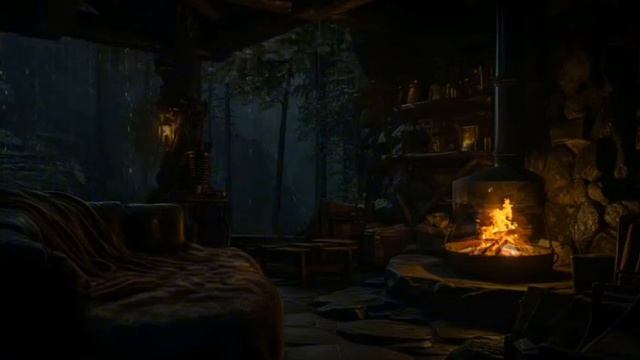 Расслабляющие звуки дождя с грозой и камином в уютном доме, для отдыха и сна, дождь с грозой 😴