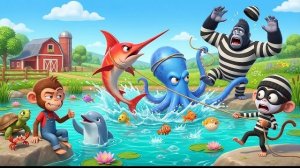 Забавная обезьянка | Отважная Нана спасает свою рыбную ферму от гигантской бури! | Мультфильм