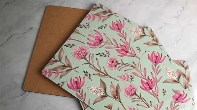 Набор плейсматов РОЗОВЫЕ ЦВЕТЫ дерево МДФ бирюзовый 40х30 см 4 шт. 2037857-3