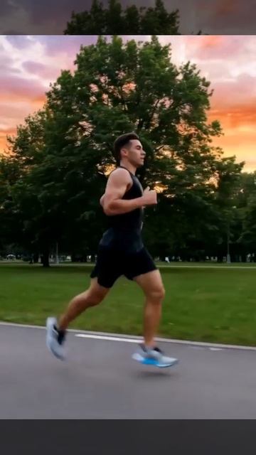 ИИ молодой мужчина бежит в парке на закате 2