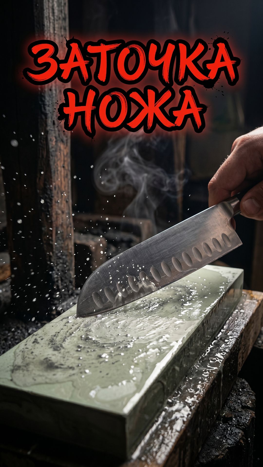 Заточка ножа на водном камне 